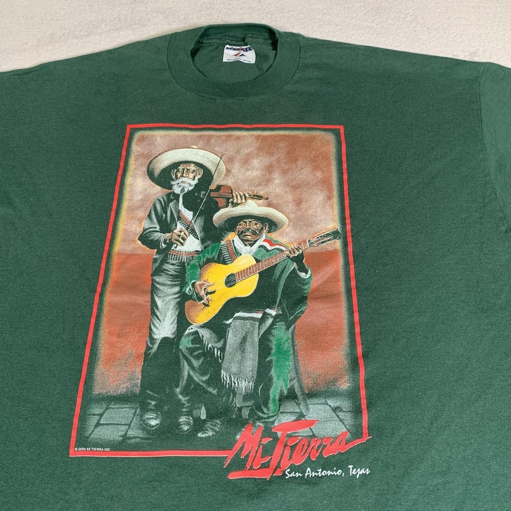 Vintage Mi Tierra Shirt Mens XL Green Jerzees San Antonio Texas Mariachi 2000